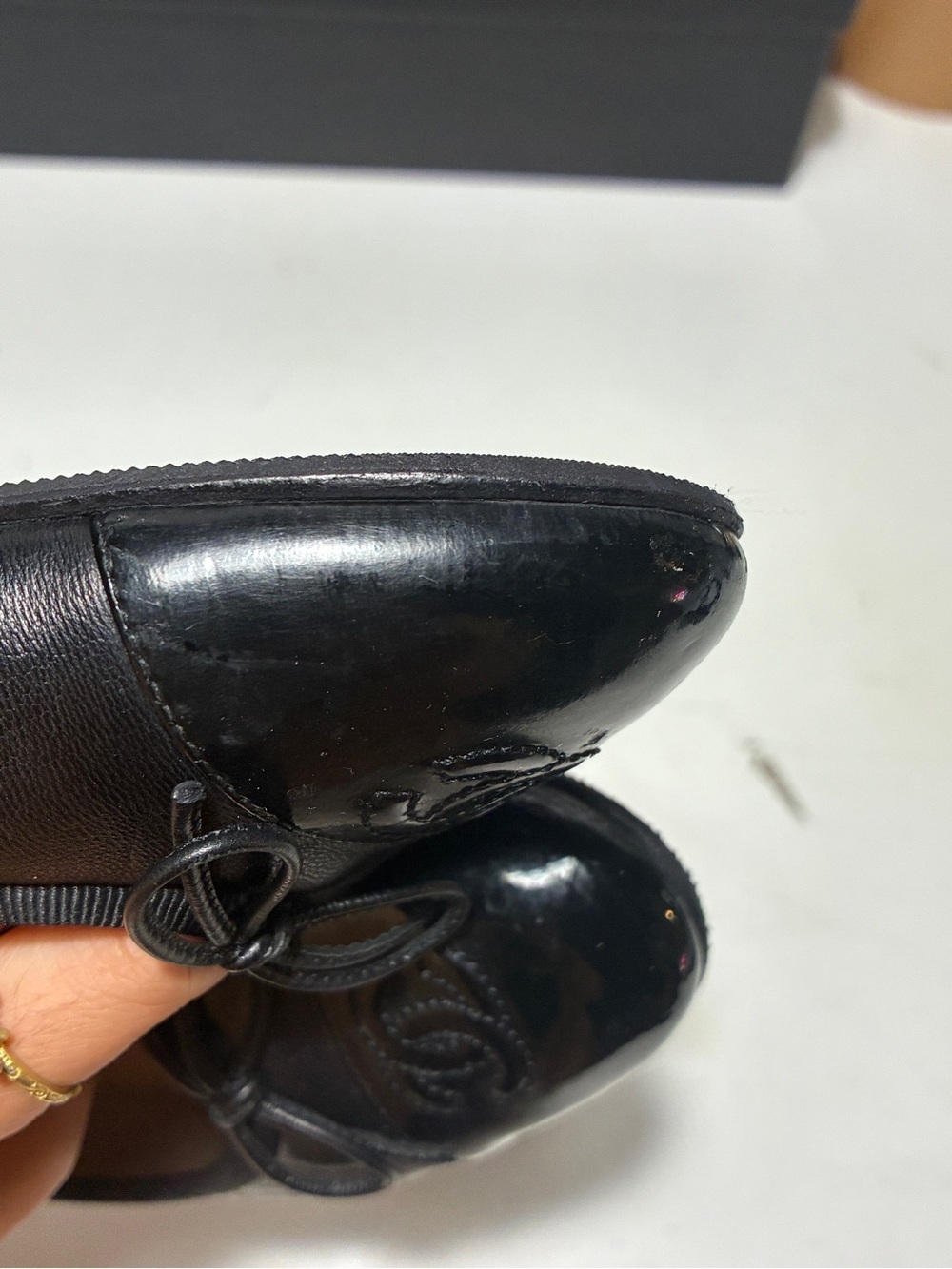CHANEL Black Ballet Flats with Patent Cap-Toe - Picture 12 of 14